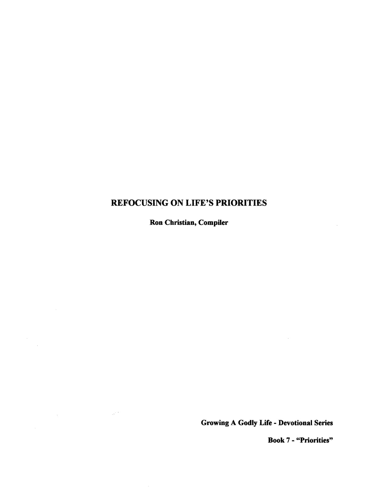 Cover of Refocusing on Lifes Priorities